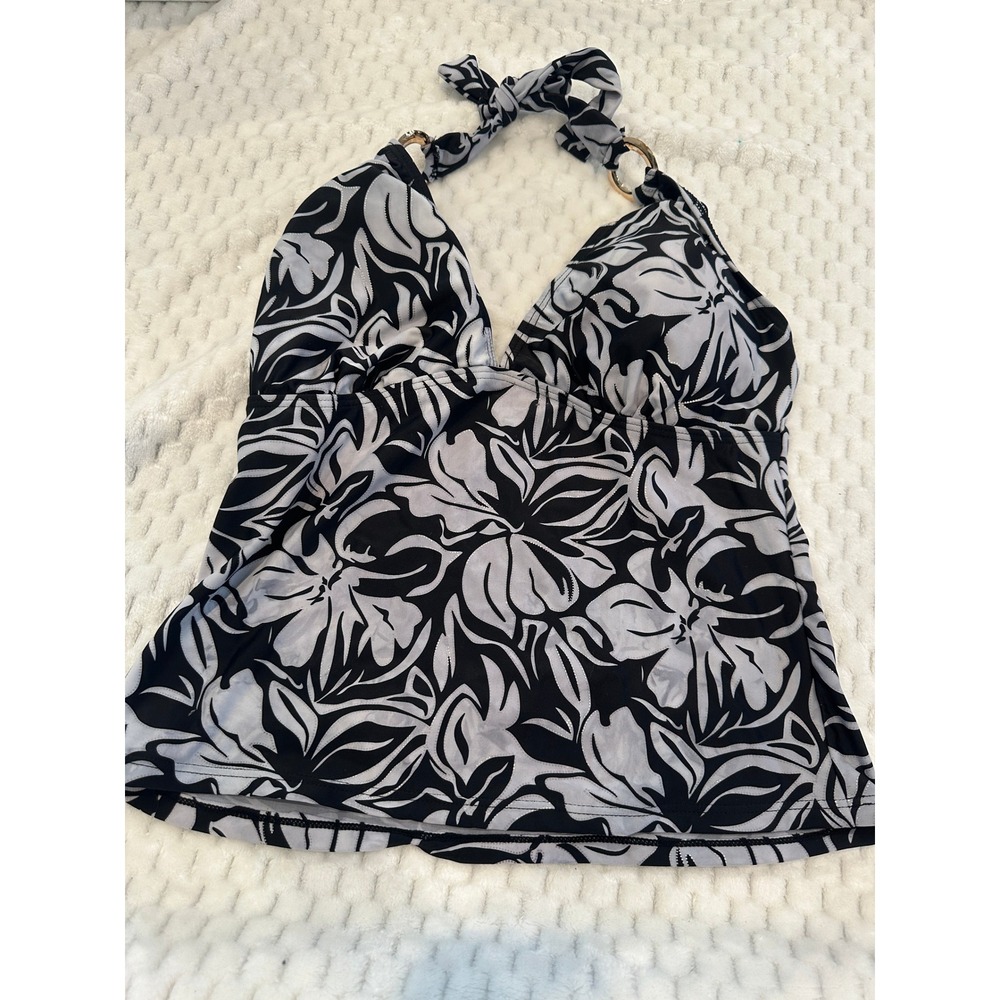 Your Choice by Bluetime Black White Floral Halter Tankini Top M91T2 NWT L - Picture 9 of 9